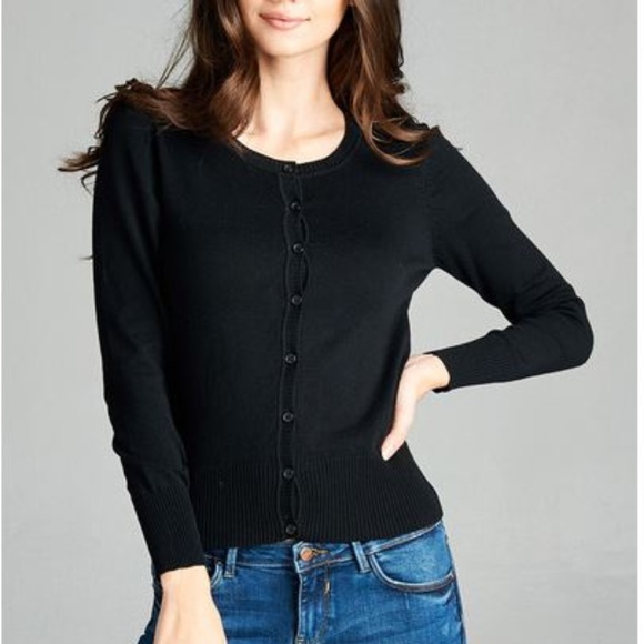 REBEL B BLACK CREW NECK BUTTON UP CARDIGAN - Picture 1 of 1